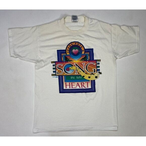 VINTAGE Jesus Puts A Song In My Heart 1997 T-shirt Women Medium God Religion - Picture 1 of 8